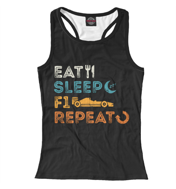 Женская майка-борцовка с изображением Eat, Sleep, F1 цвета Белый