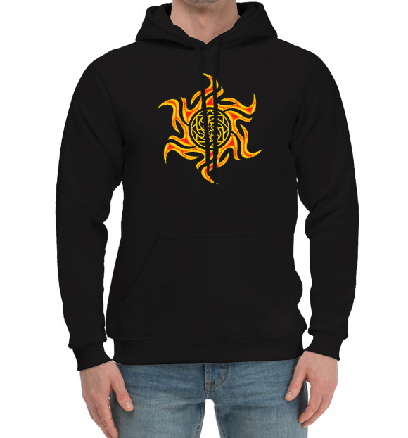 Мужской хлопковый худи с изображением Славянский оберег Здрабереж цвета Черный