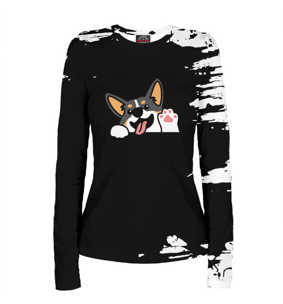 Женский лонгслив с изображением Cute Welsh Corgi Tricolor цвета Белый