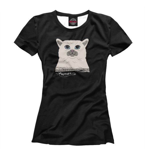 Женская футболка с изображением Кот Meow цвета Белый