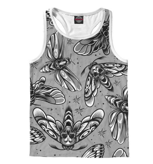 Мужская майка-борцовка с изображением Black moths цвета Белый