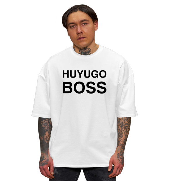 Мужская футболка оверсайз с изображением Hugo Boss цвета Белый