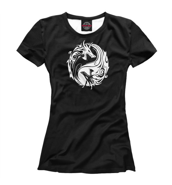 Женская футболка с изображением Дракон (узоры) цвета Белый