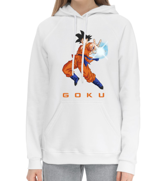 Женский хлопковый худи с изображением Гоку цвета Белый