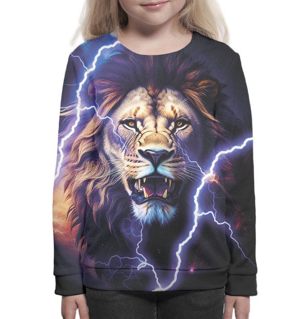 Свитшот для девочек с изображением Лев цвета Белый