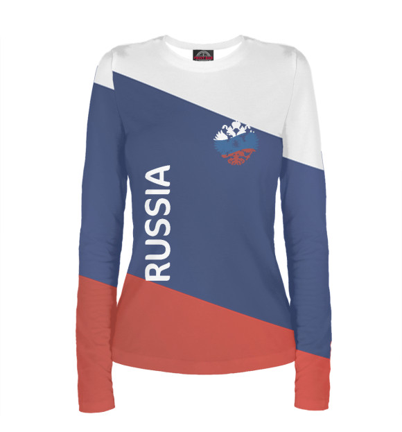 Женский лонгслив с изображением Флаг и герб России цвета Белый