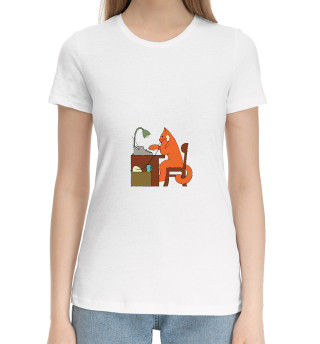 Хлопковая футболка для девочек Кот с пишущей машинкой