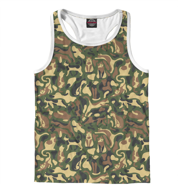 Мужская майка-борцовка с изображением Коты (камуфляж) цвета Белый