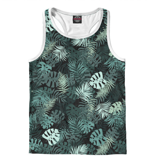 Мужская майка-борцовка с изображением Тропические листья монстеры заленые цвета Белый