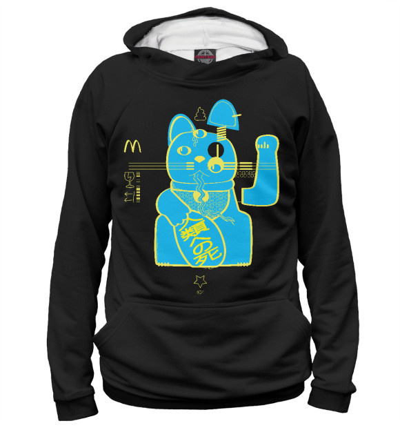 Мужское худи с изображением Maneki-neko цвета Белый
