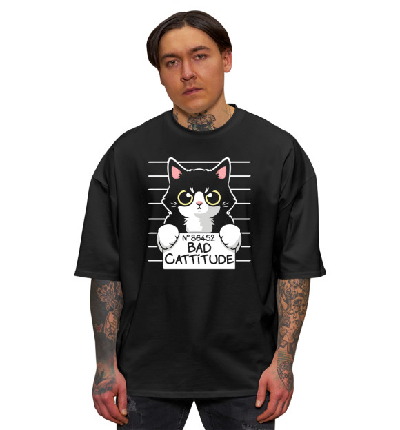 Мужская футболка оверсайз с изображением Bad Cat цвета Черный