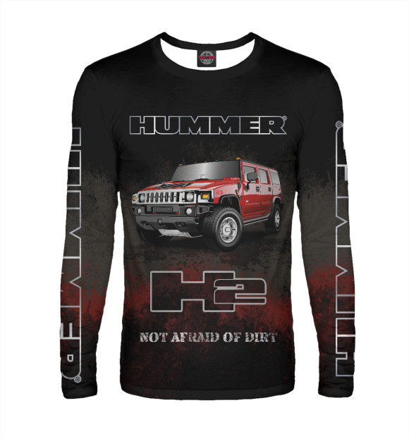 Мужской лонгслив с изображением Hummer H2 на черном цвета Белый