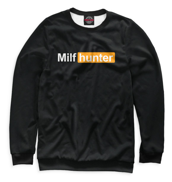 Мужской свитшот с изображением Milf Hunter черный фон цвета Белый