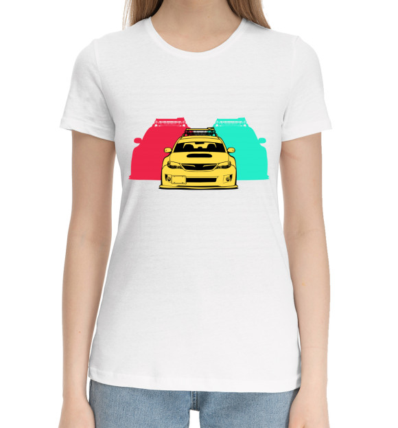 Женская хлопковая футболка с изображением Subaru цвета Белый