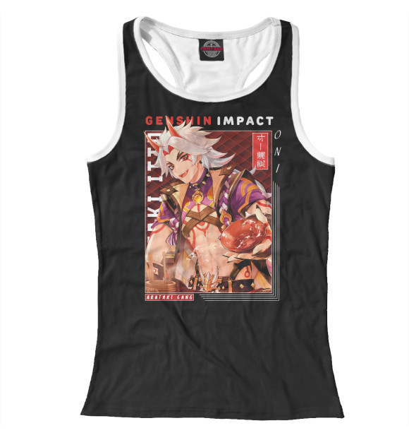 Женская майка-борцовка с притом Аратаки Итто. Genshin цвета Белый Женская майка-борцовка с изображением Аратаки Итто. Genshin цвета Белый