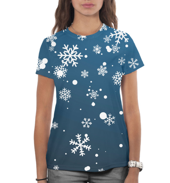 Женская футболка с изображением Снежинки цвета Белый