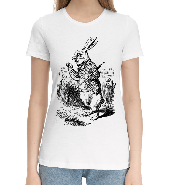Женская хлопковая футболка с изображением Кролик цвета Белый