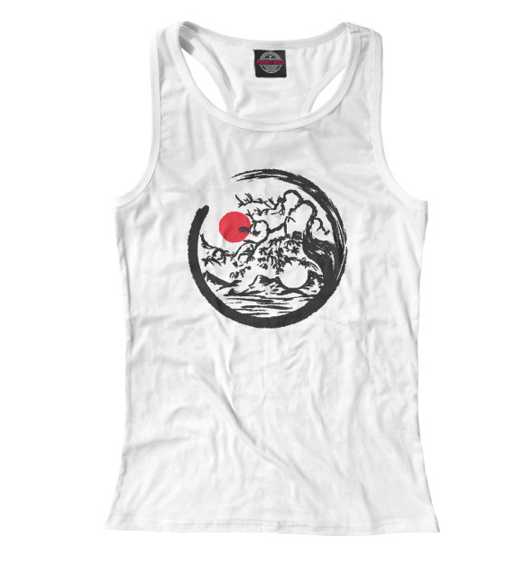 Женская майка-борцовка с изображением Пейзаж в круге Энсо Дзен цвета Белый