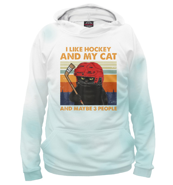 Мужское худи с изображением I Like Hockey My Cat цвета Белый