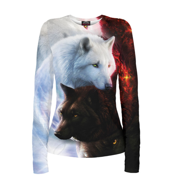 Женский лонгслив с притом Волки цвета Белый Женский лонгслив с изображением Волки цвета Белый