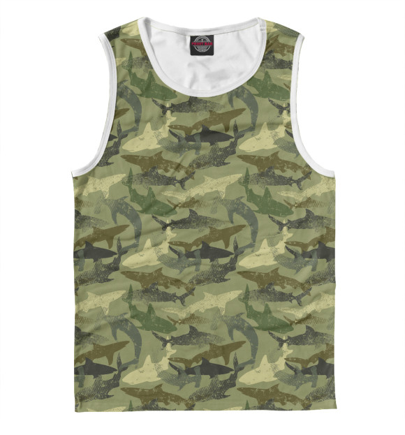 Мужская майка с притом Акулы (камуфляж) цвета Белый Мужская майка с изображением Акулы (камуфляж) цвета Белый
