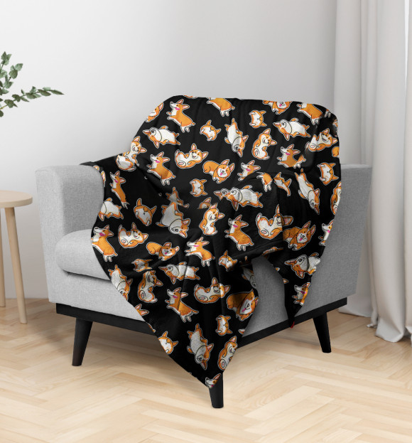 Плед с притом Funny corgi цвета Белый Плед с изображением Funny corgi цвета Белый