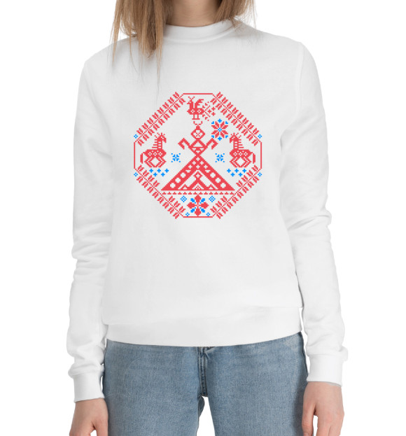 Женский хлопковый свитшот с изображением Берегиня Макошь цвета Белый