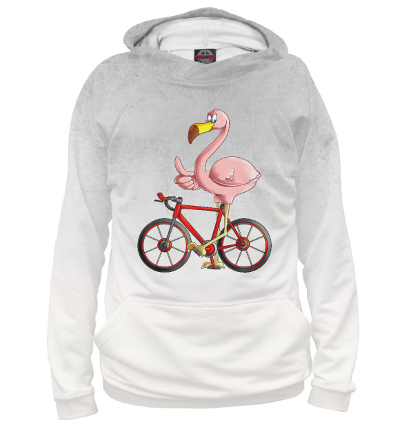 Мужское худи с изображением Flamingo Riding a Bicycle цвета Белый