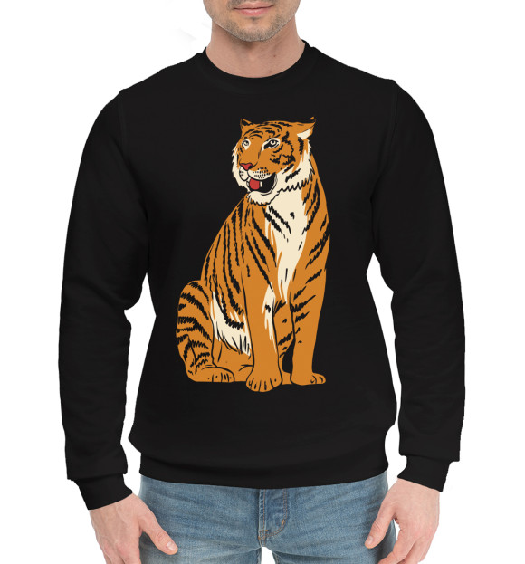 Мужской хлопковый свитшот с изображением Могущественный тигр цвета Черный