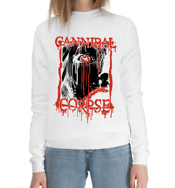 Женский хлопковый свитшот с изображением Cannibal Corpse цвета Белый