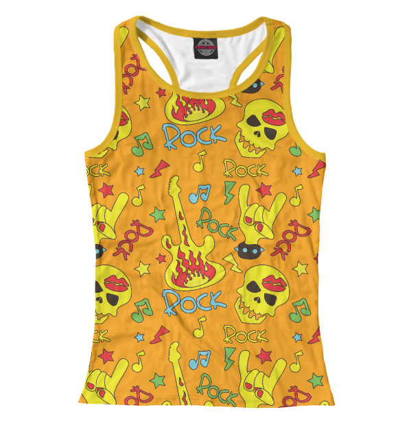 Женская майка-борцовка с изображением Яркий рок узор на оранжевом цвета Белый