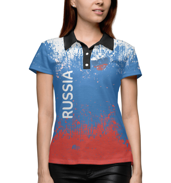 Женское поло с изображением Флаг и герб России цвета Белый