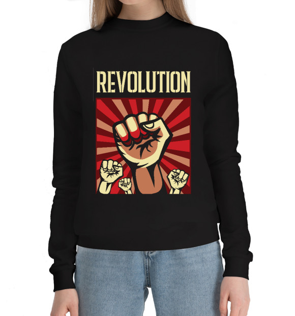Женский хлопковый свитшот с изображением Революция цвета Черный
