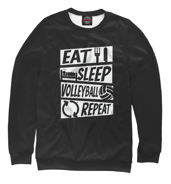 Свитшот для девочек с изображением Eat, Sleep, Volleyball цвета Белый