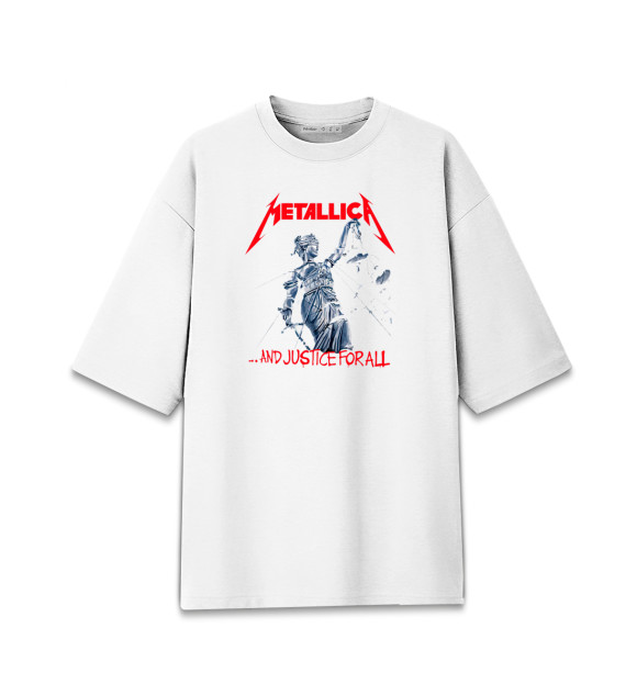 Женская футболка оверсайз с притом Metallica цвета Белый Женская футболка оверсайз с изображением Metallica цвета Белый