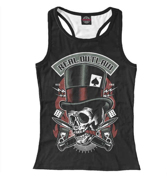 Женская майка-борцовка с изображением Real outlaw skull цвета Белый