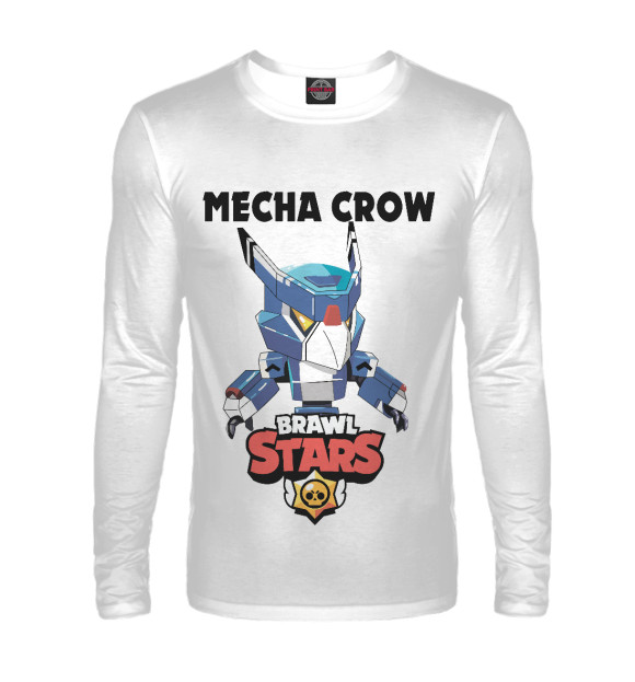 Мужской лонгслив с притом Brawl Stars CROW цвета Белый Мужской лонгслив с изображением Brawl Stars CROW цвета Белый