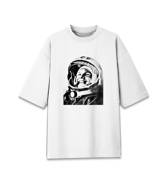 Мужская футболка оверсайз с изображением Юрий Алексеевич Гагарин цвета Белый