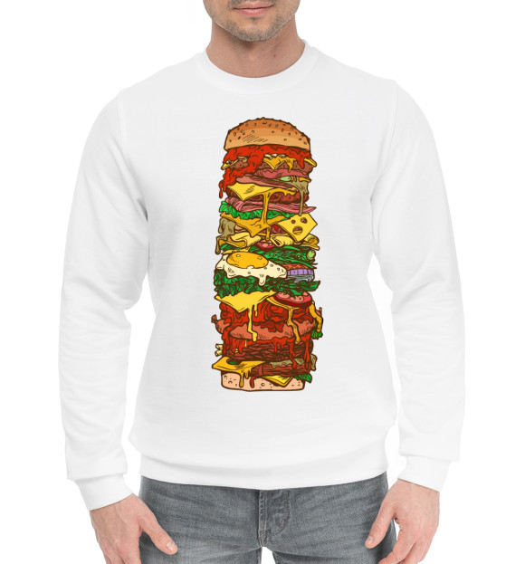 Мужской хлопковый свитшот с изображением Большой гамбургер цвета Белый
