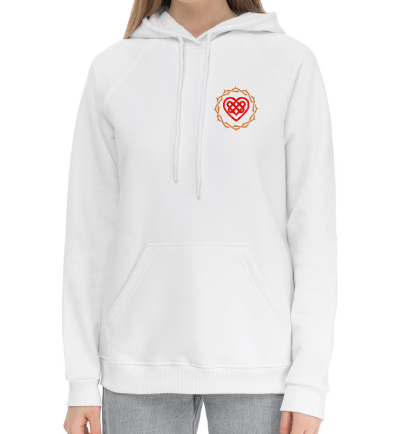 Женский хлопковый худи с изображением Знак любви Узел Сердце цвета Белый