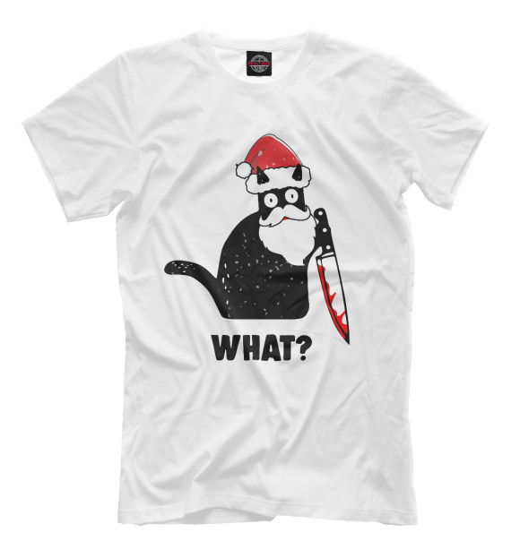 Мужская футболка с изображением Кот с ножом цвета Белый