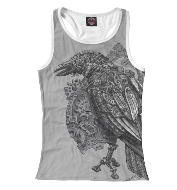 Женская майка-борцовка с изображением Металлический ворон цвета Белый