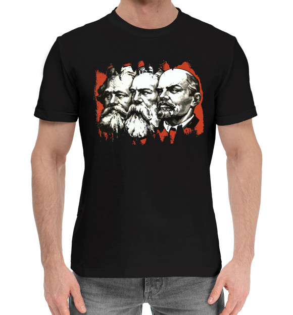 Мужская хлопковая футболка с изображением Ленин Маркс Энгельс цвета Черный