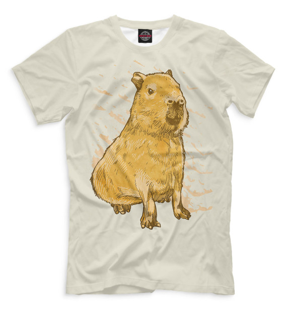 Мужская футболка с изображением Рисованная капибара цвета Белый