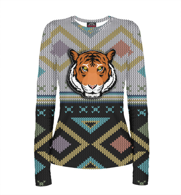 Женский лонгслив с изображением Ugly Tiger цвета Белый