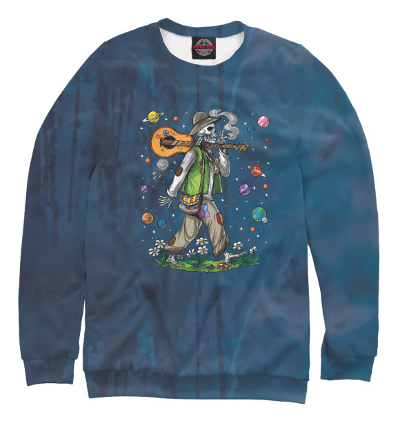 Свитшот для мальчиков с изображением Psychedelic Skeleton Hippie цвета Белый