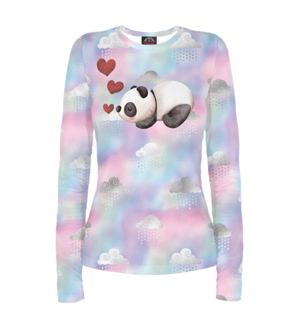 Женский лонгслив с изображением Панда с сердечками цвета Белый
