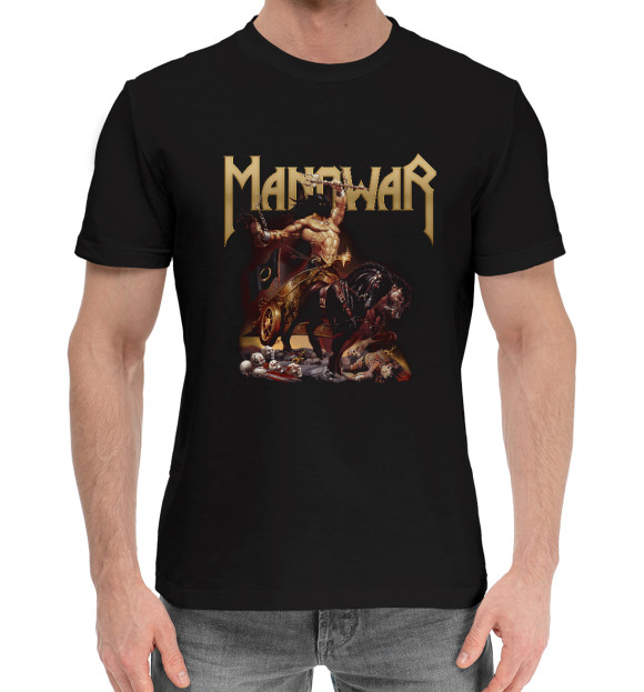 Мужская хлопковая футболка с притом Manowar цвета Черный Мужская хлопковая футболка с изображением Manowar цвета Черный
