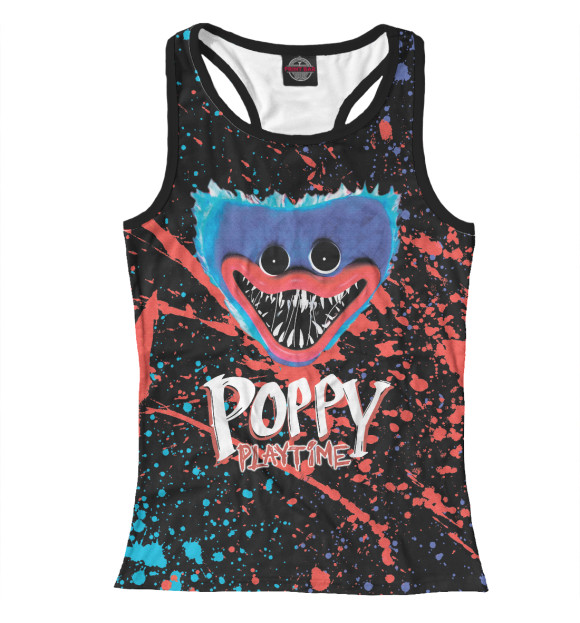 Женская майка-борцовка с притом Poppy Playtime Хагги Вагги цвета Белый Женская майка-борцовка с изображением Poppy Playtime Хагги Вагги цвета Белый