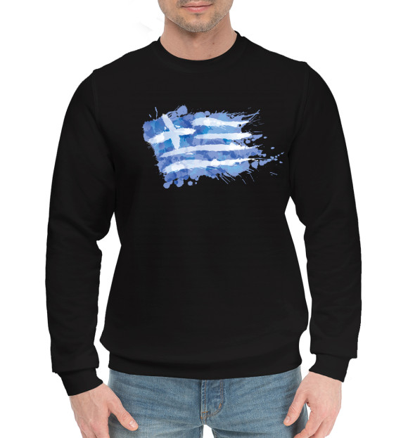Мужской хлопковый свитшот с изображением Греческий флаг Splash цвета Черный